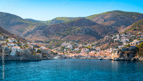 Harbor landscape of Hydra town, Saronic Islands, Greece photo