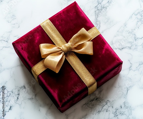 Luxurious Red Velvet Gift Box with Gold Ribbon Premium Packaging for Elegant Presents photo