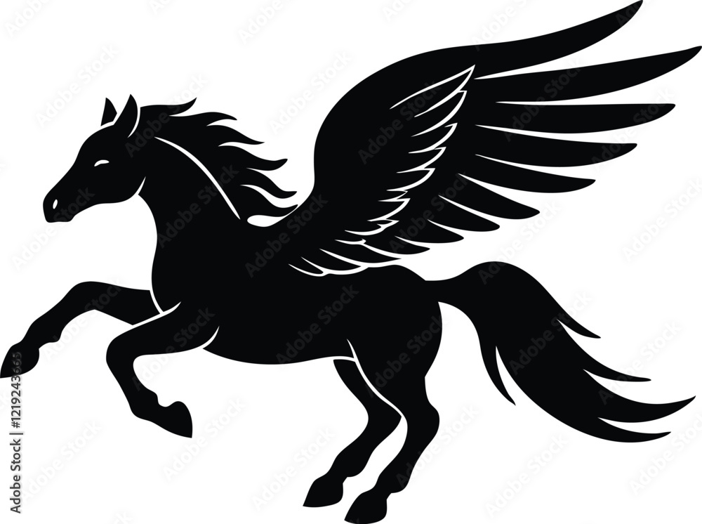 flying pegasus vector silhouette, winged horse icon, unicorn design flying pegasus vector silhouette, winged horse icon, unicorn design