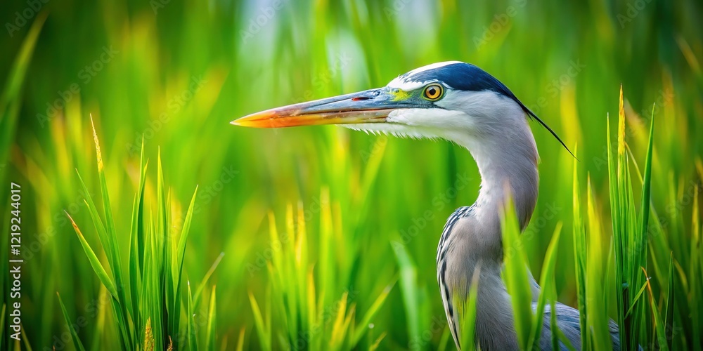 Hidden Heron: Camouflaged Bird in Tall Grass - Stock Photo Hidden Heron: Camouflaged Bird in Tall Grass - Stock Photo
