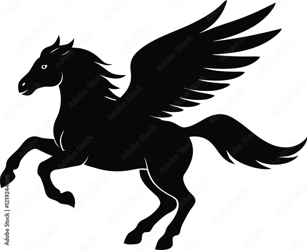 flying pegasus vector silhouette, winged horse icon, unicorn design flying pegasus vector silhouette, winged horse icon, unicorn design