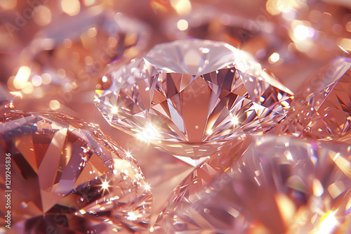 Close-up shot of a sparkling diamond's facets, showcasing intricate cuts reflecting light brilliantly photo