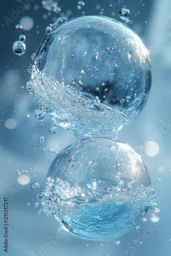 Wallpaper Mural Close-Up of Two Transparent Liquid Spheres in Blue Tones Torontodigital.ca