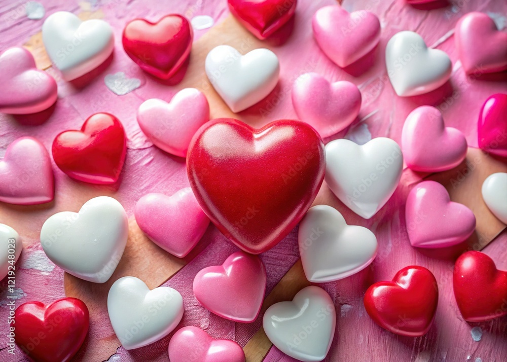 Obraz premium Valentine's Day Product Photography: Pink, White & Red Hearts Background