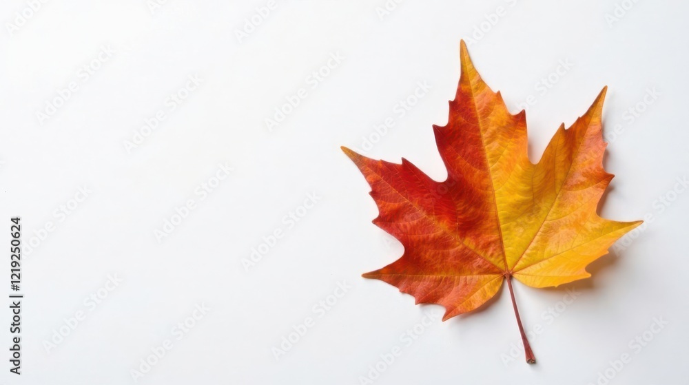 Single autumn leaf on white background, showcasing vibrant fall colors of orange and red, a minimalist nature image perfect for seasonal design projects and thematic presentations. Single autumn leaf on white background, showcasing vibrant fall colors of orange and red, a minimalist nature image perfect for seasonal design projects and thematic presentations.