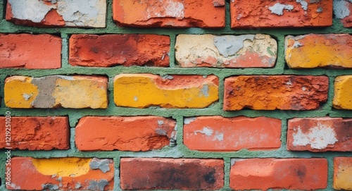 A Beautiful and Colorful Brick Wall Texture Ideal for Various Creative Projects and Designs. photo