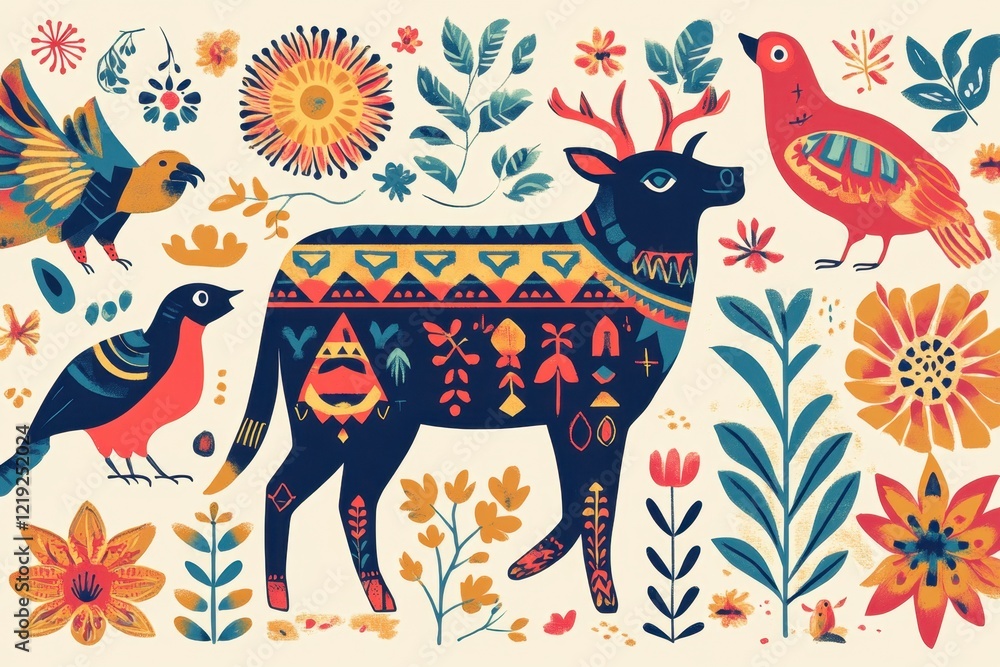 Vibrant animals and flowers showcasing local folklore Vibrant animals and flowers showcasing local folklore