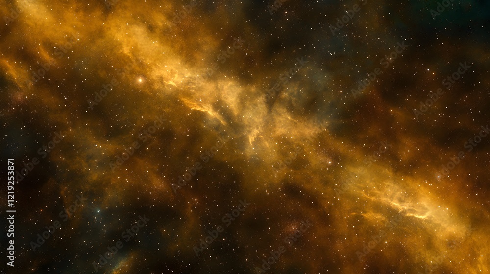 Fototapeta premium Golden Nebula Cosmic Space Background Starry Night Sky