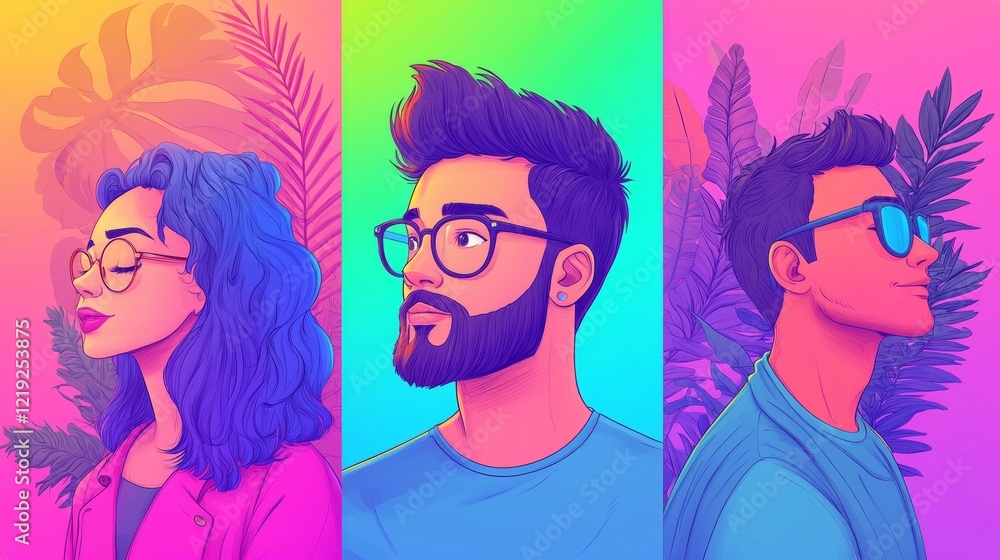 Tech startup concept with trendy manga inspired art style for design projects Tech startup concept with trendy manga inspired art style for design projects