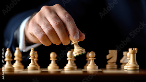 Wallpaper Mural A hand moves a chess piece on a wooden board, showcasing a strategic moment in a game of chess. Torontodigital.ca