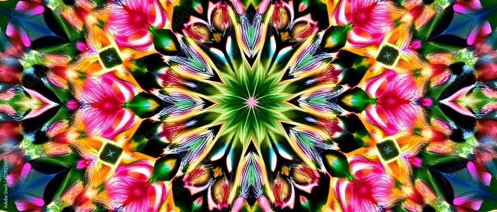 Vibrant Floral Kaleidoscope - Symmetrical Nature Pattern Vibrant Floral Kaleidoscope - Symmetrical Nature Pattern