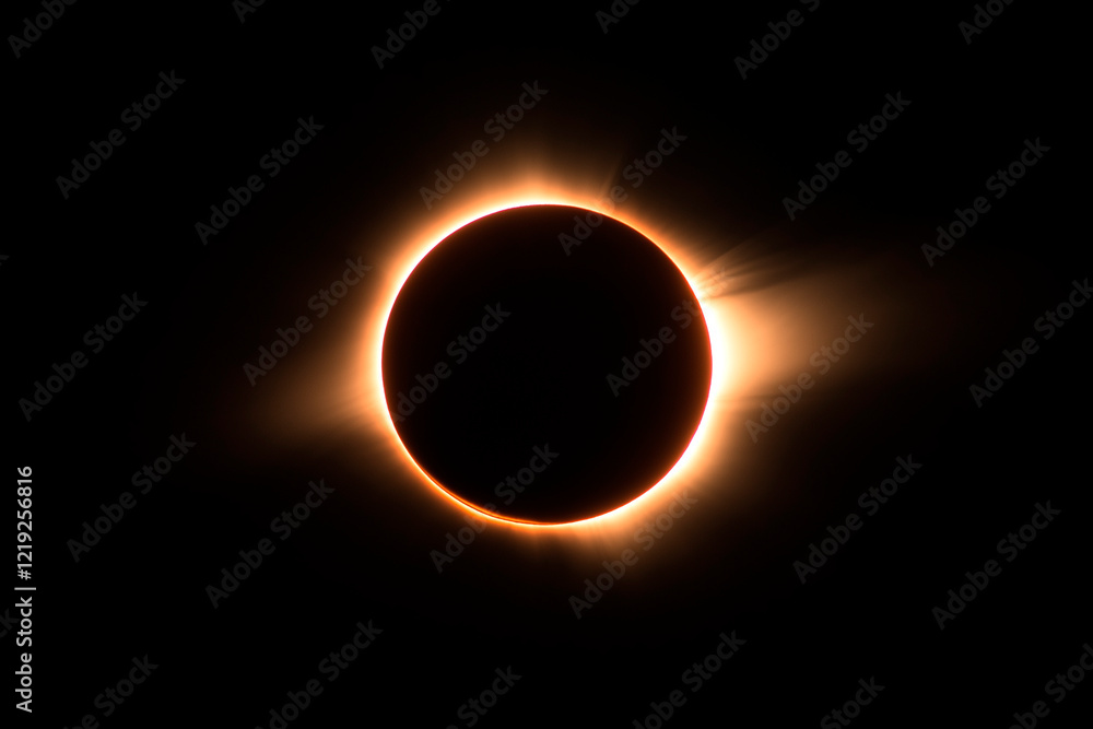 Total solar eclipse. Corona of solar light. Astronomical phenomenon. Moon. Lunar eclipse. Shadow.