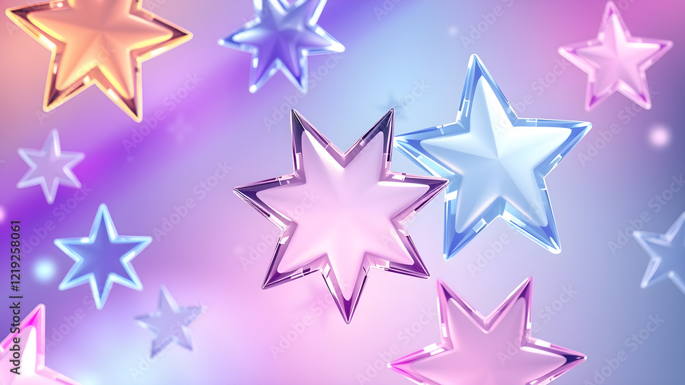 Fototapeta premium Colored glass stars geometry 3D. 3D illustration. Generative AI