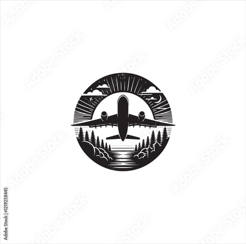 Black silhouette airplane vector photo