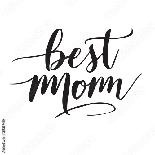 A minimalist typography, Calligraphy design of this text "Best mom" silhouette vector style With white Background