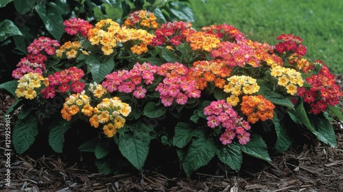 Vibrant Multicolored Flowers in Lush Garden Landscape Setting