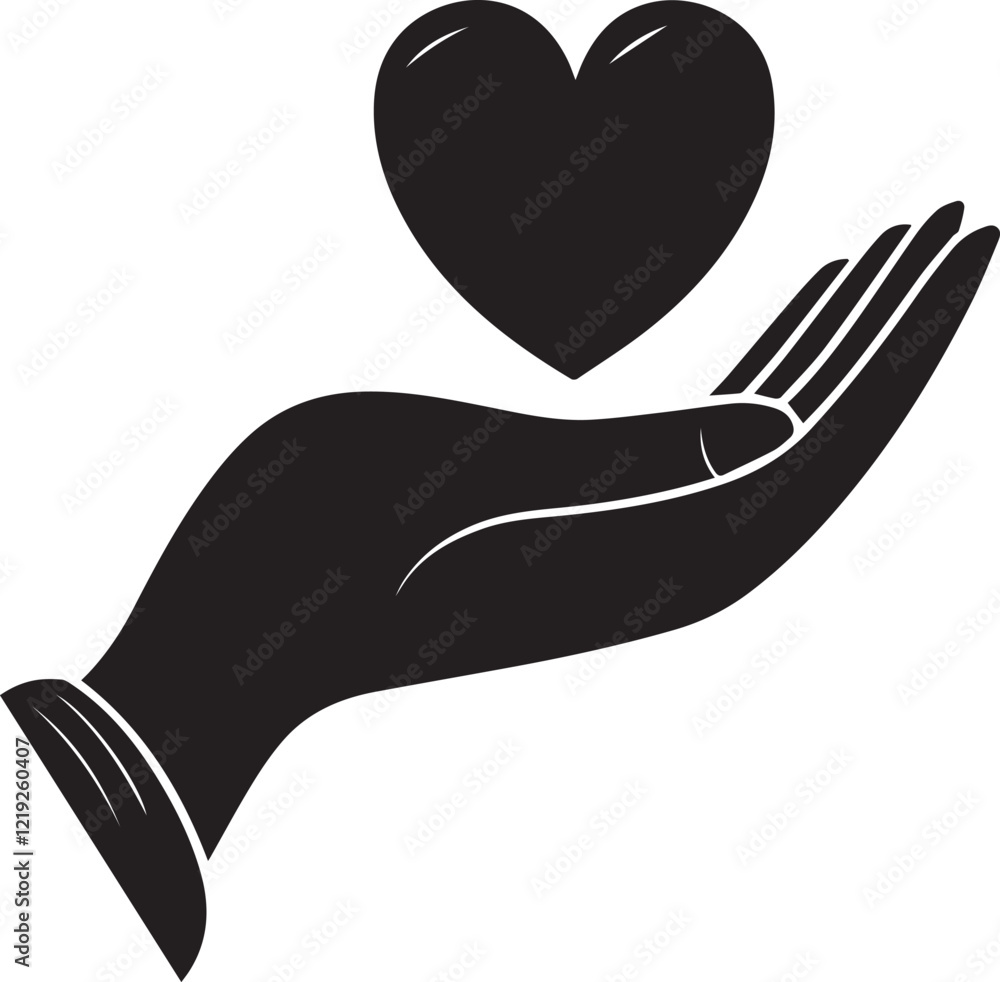 Heart in hand icon silhouette vector Heart in hand icon silhouette vector
