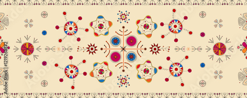 Vector seamless pattern with traditional Mulgi Estonian embroidery symbols