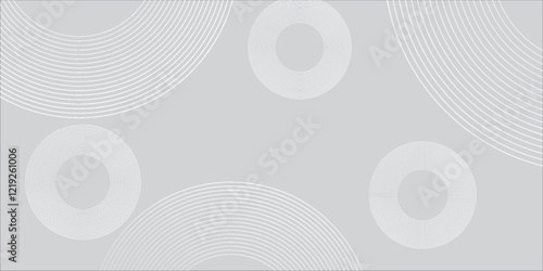 Abstract white glowing geometric lines on gray background. Modern shiny blue circle lines pattern. Futuristic technology art
