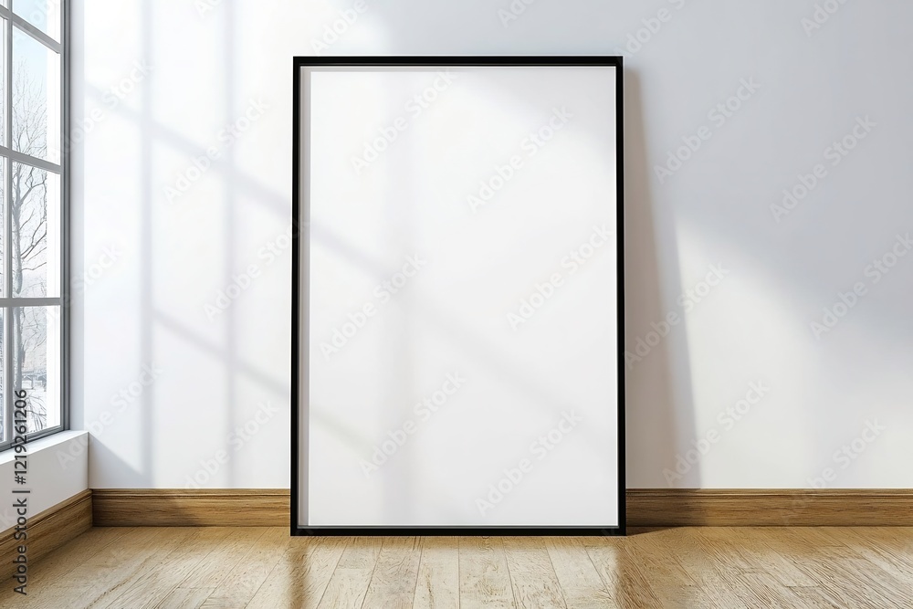 Blank poster mock-up, modern room, winter view Blank poster mock-up, modern room, winter view