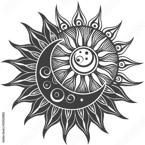 A stylized sun and moon designs High Quality Editable Vector Design and illustration