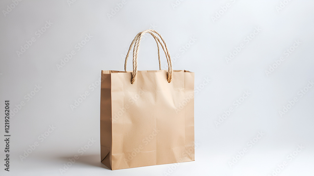 Kraft paper shopping bag with rope handles. Perfect for branding or product displays. Eco-friendly and stylish. Kraft paper shopping bag with rope handles. Perfect for branding or product displays. Eco-friendly and stylish.