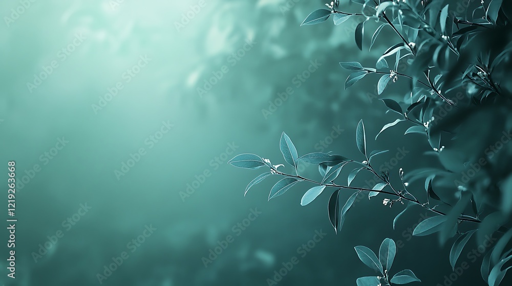 Serene Teal Leaves Branching Softly In Mist Serene Teal Leaves Branching Softly In Mist
