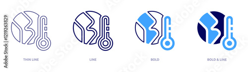 Global warming precipitation changes icon in 4 different styles. Thin Line, Line, Bold, and Bold Line. Duotone style. Editable stroke