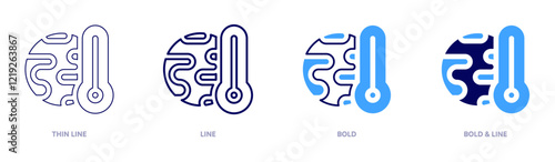 Global warming predictions icon in 4 different styles. Thin Line, Line, Bold, and Bold Line. Duotone style. Editable stroke