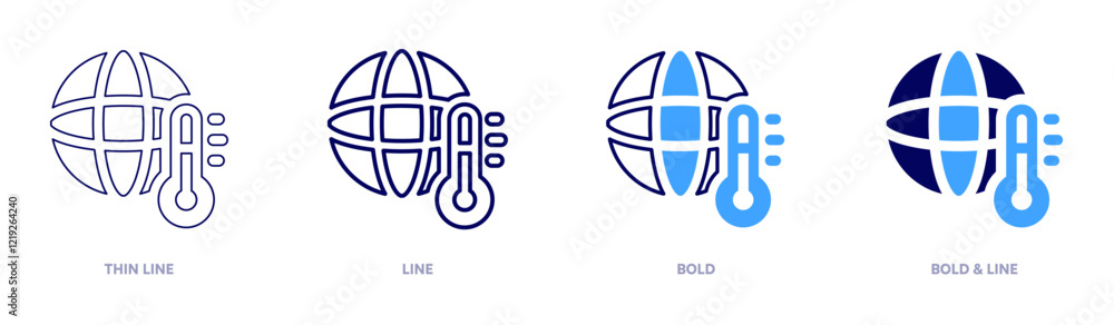 Global warming solar energy icon in 4 different styles. Thin Line, Line, Bold, and Bold Line. Duotone style. Editable stroke Global warming solar energy icon in 4 different styles. Thin Line, Line, Bold, and Bold Line. Duotone style. Editable stroke