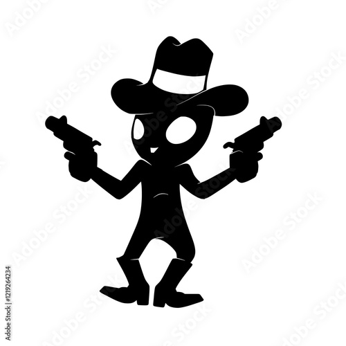 Alien Cowboy with Pistols - Vector Silhouette Illustration