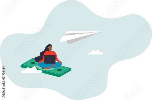 Online business making money, salary or multi income stream, side hustle or side gig earning, investment return.business concept.flat character.