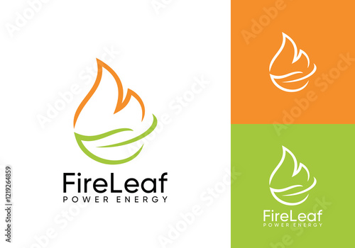 fire leaf logo design. energy flame droplet line art style symbol icon vector	
