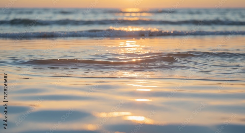 Calm ocean surface reflecting warm sunlight during evening twilight hours. Calm ocean surface reflecting warm sunlight during evening twilight hours.