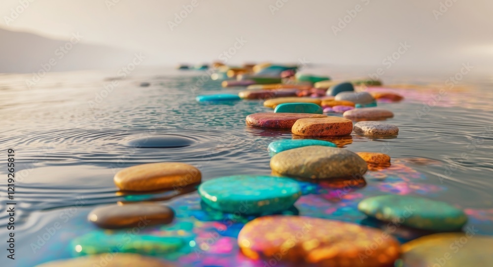 Clear water flows over colorful river stones.