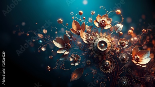Mechanical Floralia: A Futuristic Symphony of Gears and Petals