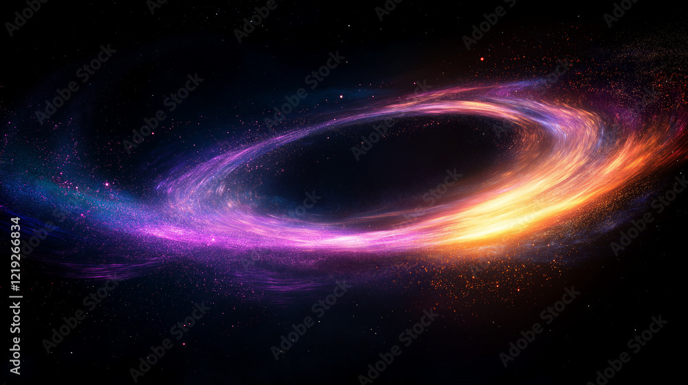 Obraz premium Cosmic Ring of Fire: A mesmerizing swirl of vibrant purple, orange, and blue nebulae forms a stunning cosmic ring, reminiscent of a celestial fire, set against the backdrop of a star-dusted universe.