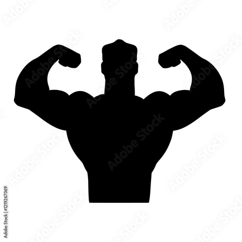 Bodybuilder Silhouette Flexing Muscles Vector Illustration