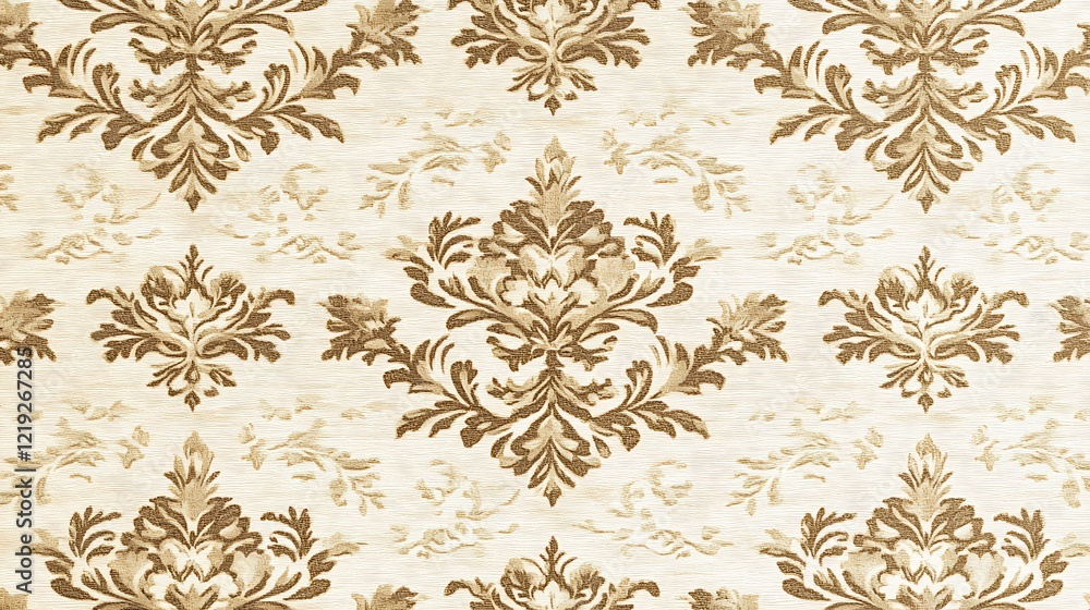 A sophisticated 3D wallpaper featuring intricate floral patterns in champagne gold on a creamy white background. A sophisticated 3D wallpaper featuring intricate floral patterns in champagne gold on a creamy white background.