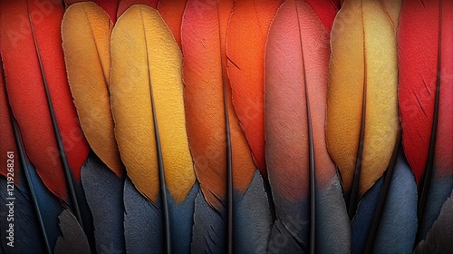 A macro view of intricate feather patterns on a golden pheasant's wing photo