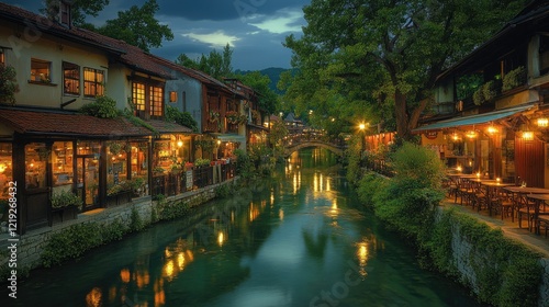 Evening Canal Scene in a Picturesque European Town