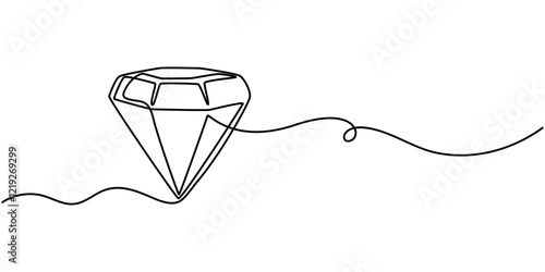Continuous one line drawing of diamond. One line drawing illustration of diamond jewellery. Beauty and fashion concept single line. Editable outline, Beauty and fashion concept in minimal linear style