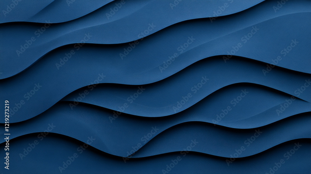 Fototapeta premium Layered dark blue wave pattern with smooth curves creating serene and modern aesthetic. This design evokes sense of calm and sophistication, perfect for various applications