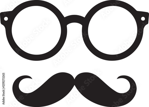 a black and white illustration of a pair of glasses with a mustache.