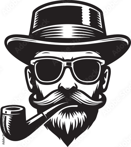 a black and white illustration of a man's face