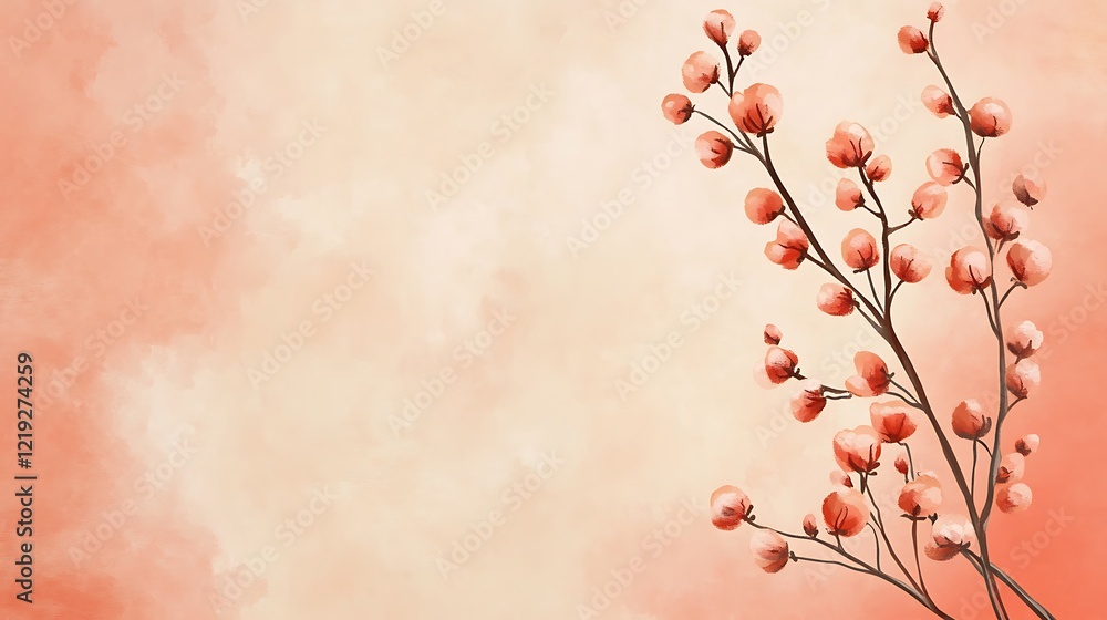 Fototapeta premium Delicate Coral Blossoms Watercolor Painting on Soft Background