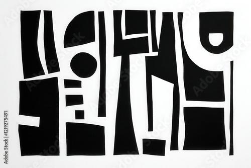 Abstract black and white shapes on a canvas backdrop