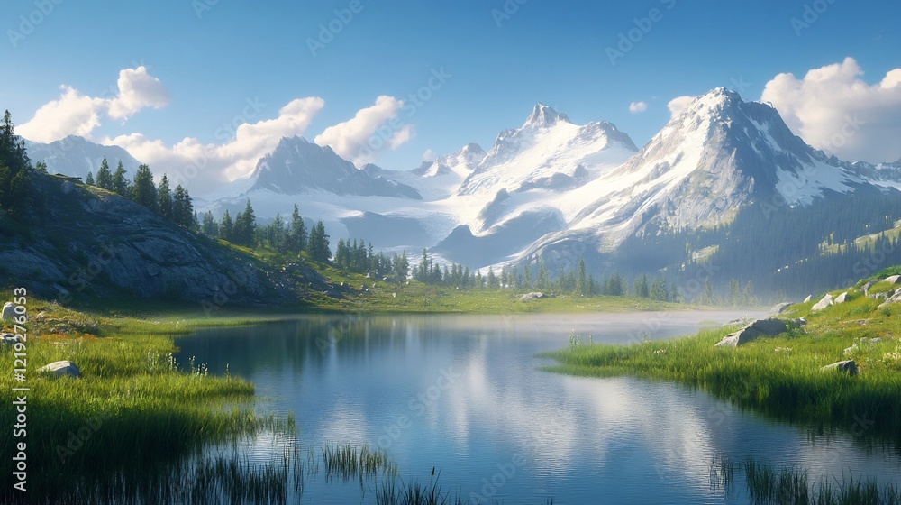 Fototapeta premium Majestic Mountain Lake Landscape in Summertime