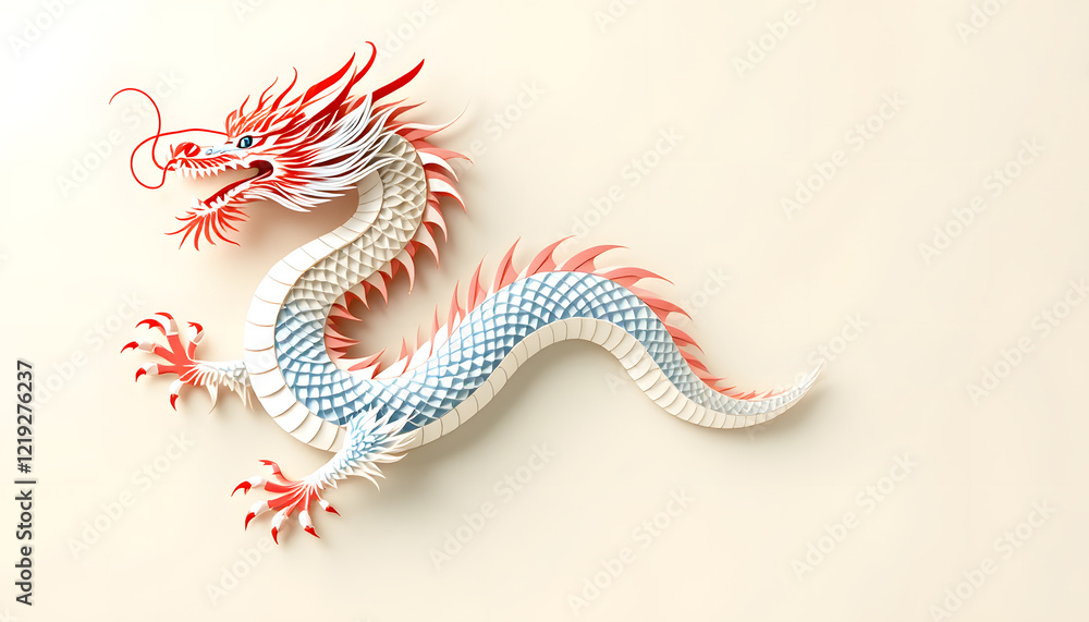 Fototapeta premium Elegant Papercut Dragon: A Masterpiece of Asian Art
