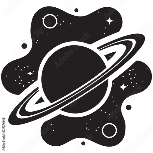 Planet Saturn with planetary ring vector, cosmos and planet silhouette